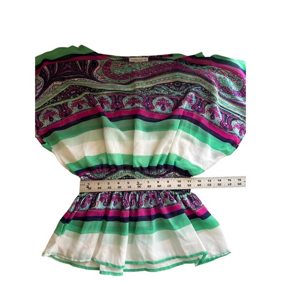 Womens Connection 18 Paisley Print Top M Multicolor Smocked Waist Short Sleeve - Picture 6 of 7